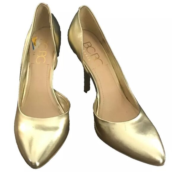 BCBG Paris Shoes - BCBG Paris Gold d'Orsay High Heels, 8, 4" heel